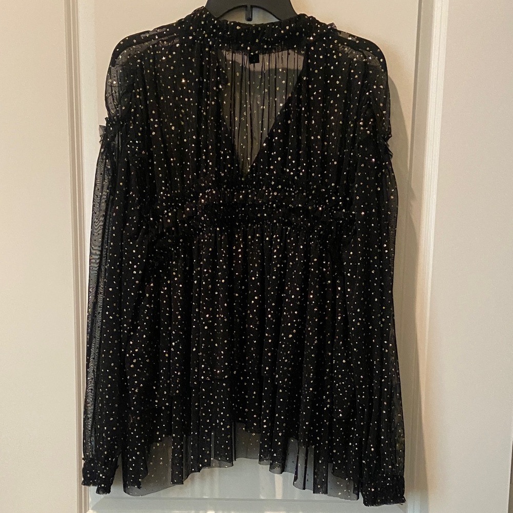 INC International Concepts Black Sheer Blouse with Gold Accent - Picture 2 of 4